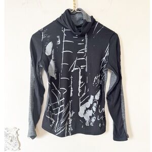 Aldo Martins Black and Gray Abstract Artsy Mixed Media Wool Turtleneck Top 8 / S